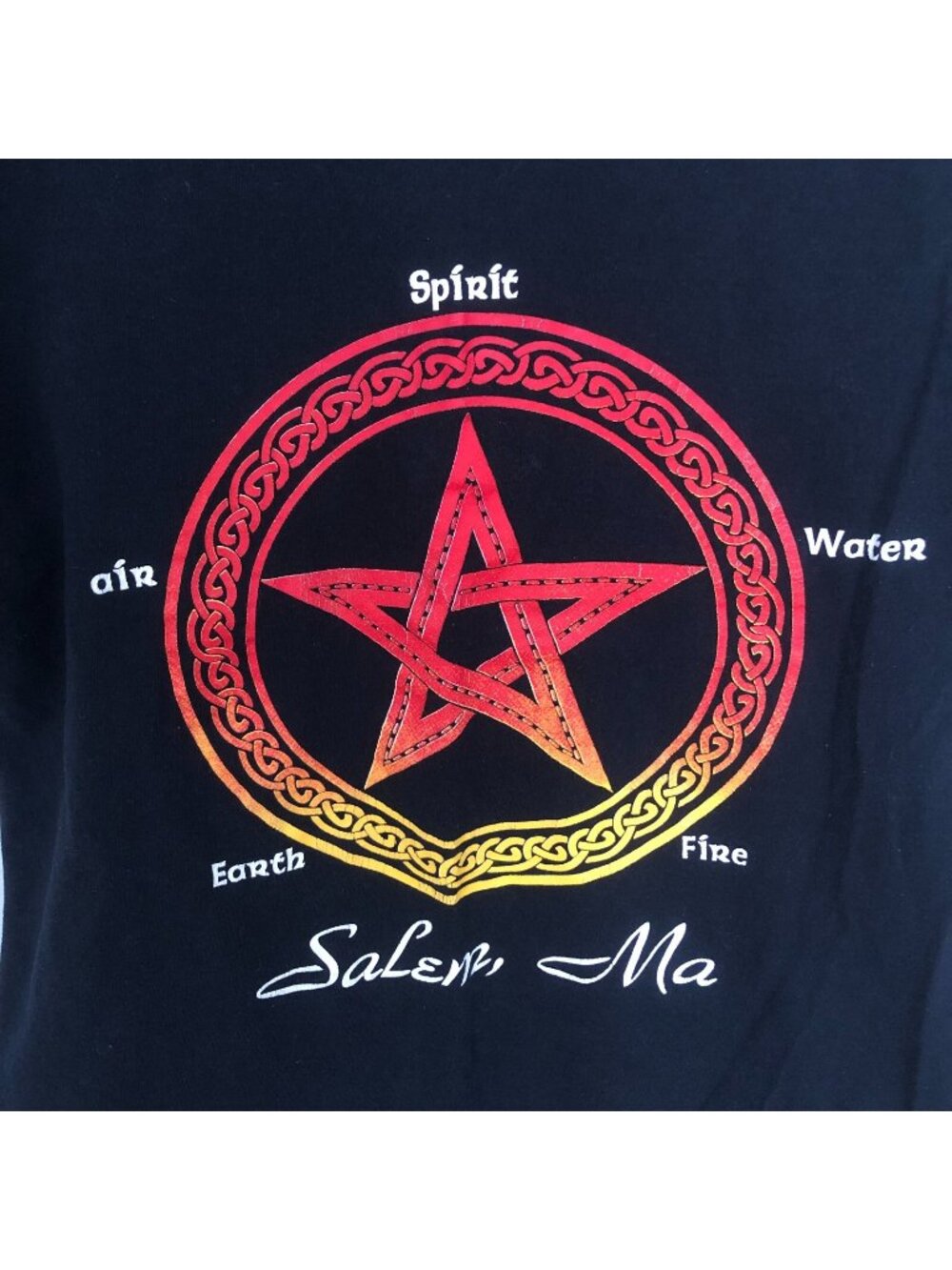 Vintage Pentagram Salem MA T Shirt Men's SMALL Earth Wind Water Fire Spirit